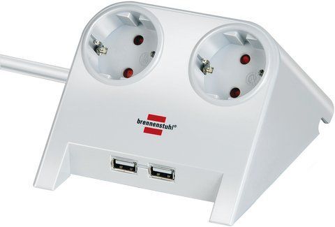 Подовжувач настільний 1,8 метра 2 розетки Brennenstuhl Desktop-Power 2 USB 5V/2100 mA 3500 Вт білий 1153520222 фото