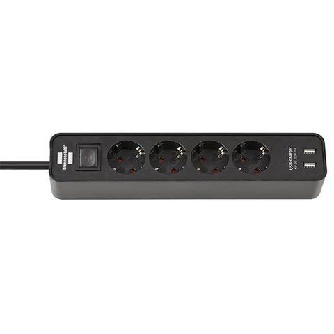 Подовжувач з USB зарядкою 1,5 метра 4 розетки Brennenstuhl Ecolor 2 USB 3500 Вт чорний 1153240006 фото