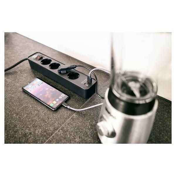Подовжувач з USB зарядкою 1,5 метра 4 розетки Brennenstuhl Ecolor 2 USB 3500 Вт чорний 1153240006 фото