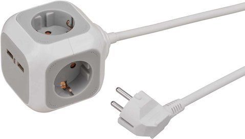 Подовжувач куб 1,4 метра 4 розетки Brennenstuhl ALEA-Power 2 USB 3500 Вт біло-сірий 1150100 фото