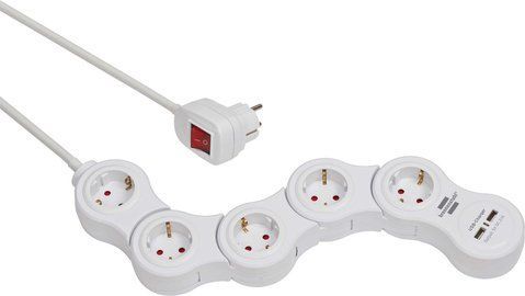 Подовжувач з USB зарядкою 1,4 м, 5 розеток Brennenstuhl Vario Power 2 USB 3500 Вт білий 1155350210 фото