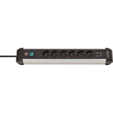 Подовжувач 3 метри 6 розеток Brennenstuhl Premium Alu-Line 3500 Вт 2 USB чорний 1391030610 фото