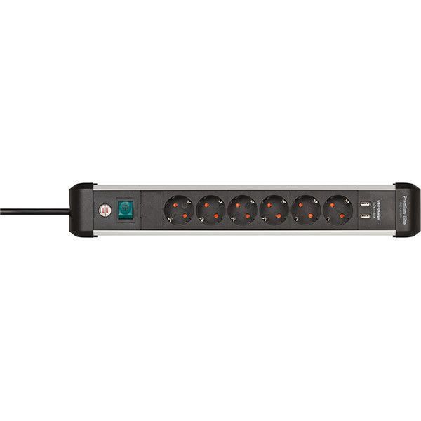 Подовжувач 3 метри 6 розеток Brennenstuhl Premium Alu-Line 3500 Вт 2 USB чорний 1391030610 фото