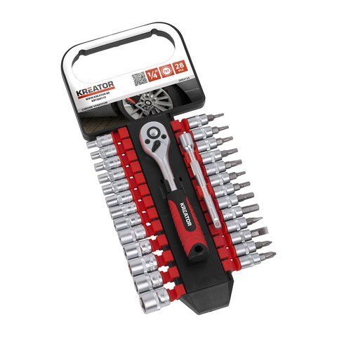 Набір головок накидних 1/4" + ключ тріщатка 28шт Kreator KRT500115 фото