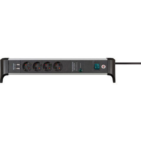 Мережевий фільтр 1,8 метра 4 розетки Brennenstuhl Alu-Office-Line 60000A 2 USB 5V/3100 mA 3500 Вт 16 А 3х1,5мм&sup2; 1391020410 фото