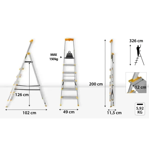 Драбина-стрем'янка DRABEST PRO MAX на 6 сходинки з органайзером 150кг DR-AL-D6-MAX фото