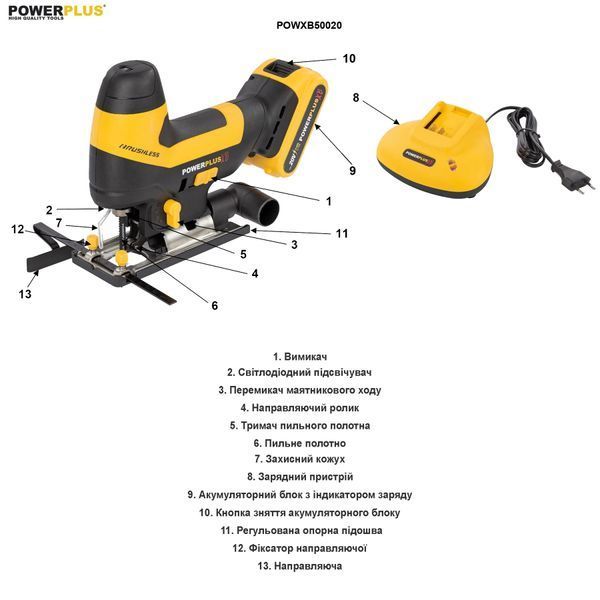 Лобзик акумулторний PowerPlus 20В 2000 мAч POWXB50020 фото