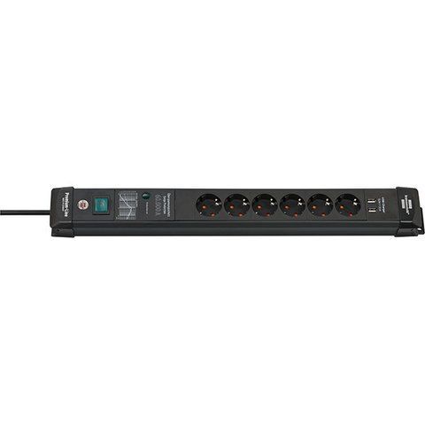 Мережевий фільтр 3 метри 6 розеток Brennenstuhl Premium-Line 60000A EMI/RFI 2 USB 5V/3100 mA 3500 Вт 16 А 3х1,5мм&sup2; 1951160606 фото