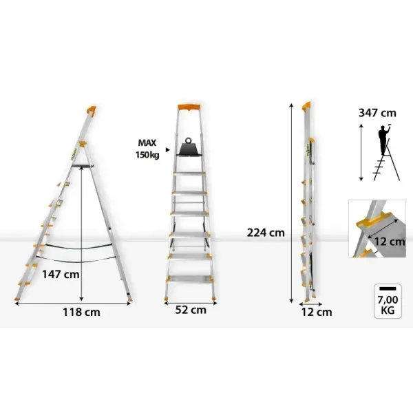 Драбина-стрем'янка DRABEST PRO MAX на 7 сходинки з органайзером 150кг DR-AL-D7-MAX фото