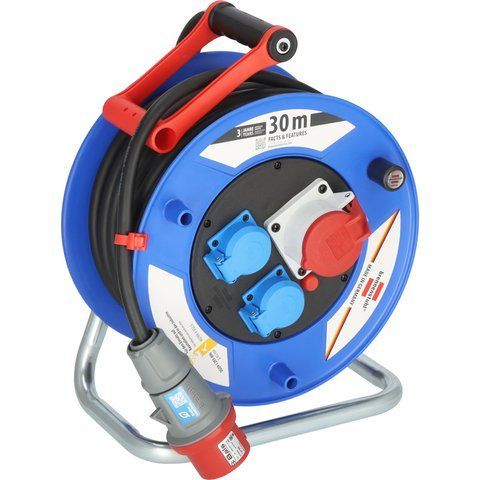 Подовжувач на котушці 30 м Brennenstuhl Garant 3 розетки 8000 Вт 220/380 В 16 А IP44 H07RN-F 5G2,5 чорний 1237980 фото