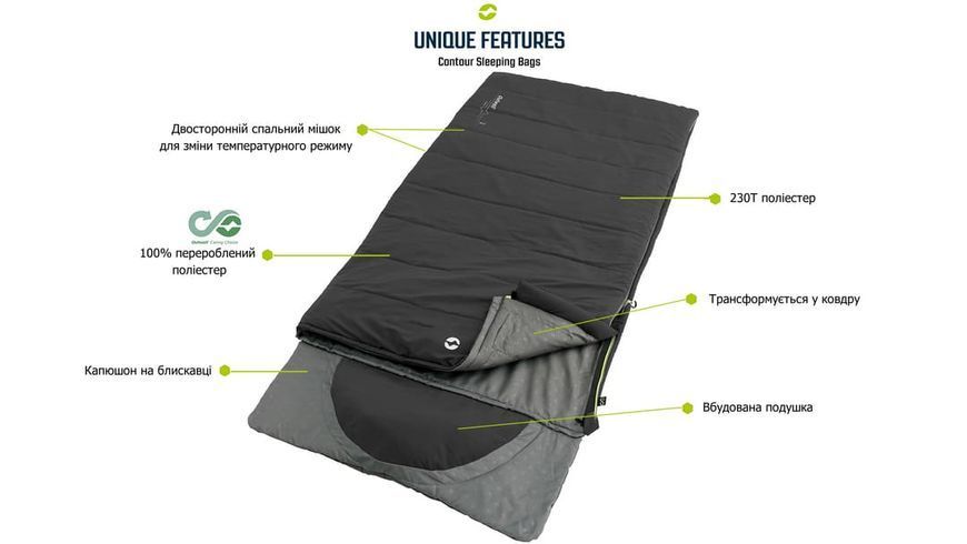 Спальний мішок ковдра Outwell Contour Midnight Black 7&deg;C/2&deg;C/13&deg;C 2-3 сезони 230431 фото