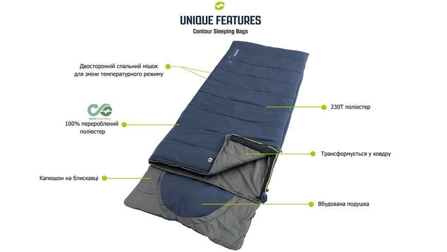Спальний мішок ковдра Outwell Contour Lux Deep Blue 3&deg;C/19&deg;C 3 сезони 230433 фото