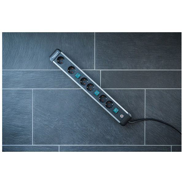 Подовжувач 3 метри 6 розеток 3 вимикачі Brennenstuhl Premium-Alu-Line Technics 3500 Вт чорний 1391030601 фото