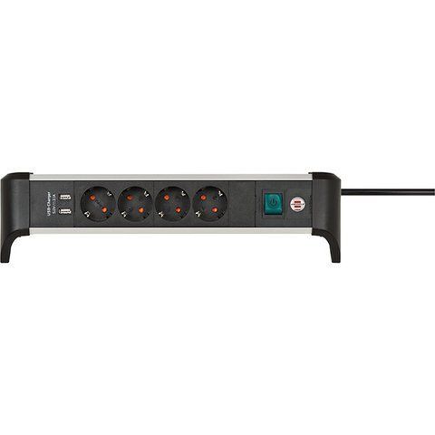 Подовжувач 1,8 метра 4 розетки настільний Brennenstuhl Alu-Office-Line 2 USB 3500 Вт чорний 1391040410 фото