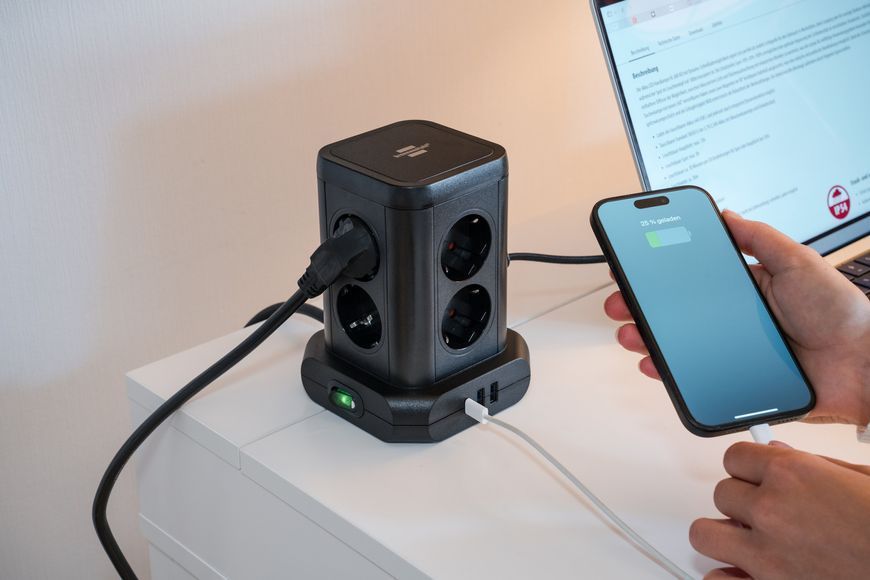 Подовжувач настільний з USB C Power Delivery 20 Вт Brennenstuhl Desktop-Power-Plus чорний 1153560010 фото