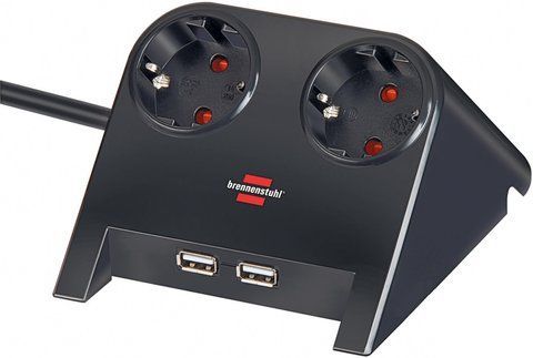 Подовжувач 1,8 метра 2 розетки Brennenstuhl Desktop-Power-Plus 2 USB 5V/2100mA 3500 Вт чорний 1153500222 фото