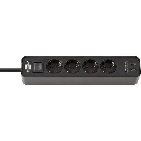 Подовжувач 1,5 метра 4 розетки Brennenstuhl Ecolor 2 USB 3500 Вт чорний 1153240106 фото