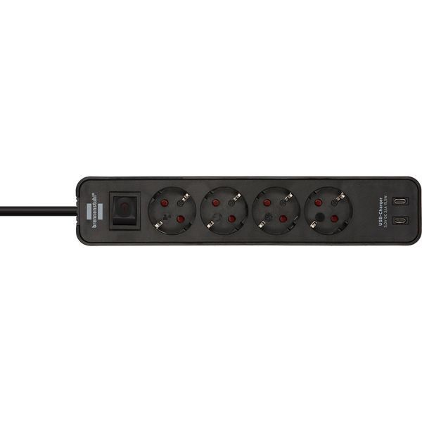Подовжувач 1,5 метра 4 розетки Brennenstuhl Ecolor 2 USB 3500 Вт чорний 1153240106 фото