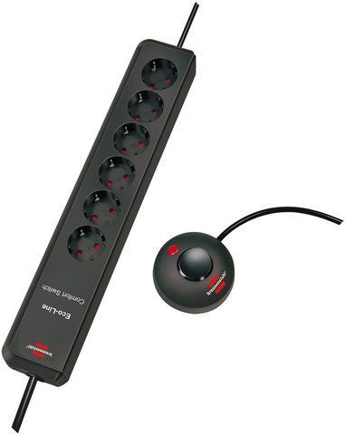 Подовжувач 2 метри 6 розеток Brennenstuhl Eco-Line Comfort Switch виносний вимикач 3500 Вт чорний 1159450616 фото