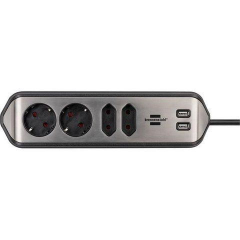 Подовжувач 2 метри 4 розетки Brennenstuhl Estilo 3500 Вт 16 А 2 USB чорний 1153590410 фото