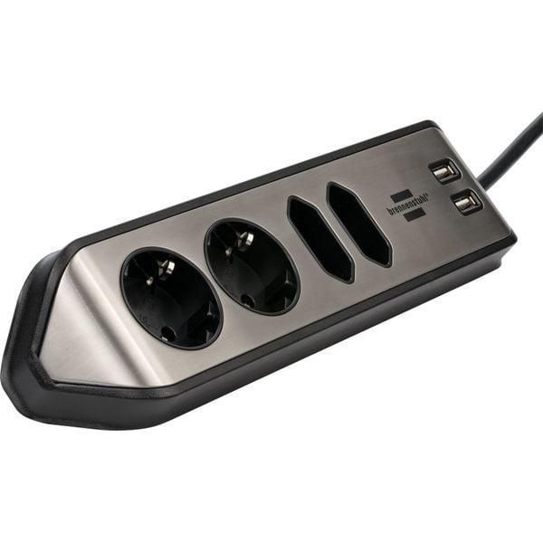 Подовжувач 2 метри 4 розетки Brennenstuhl Estilo 3500 Вт 16 А 2 USB чорний 1153590410 фото