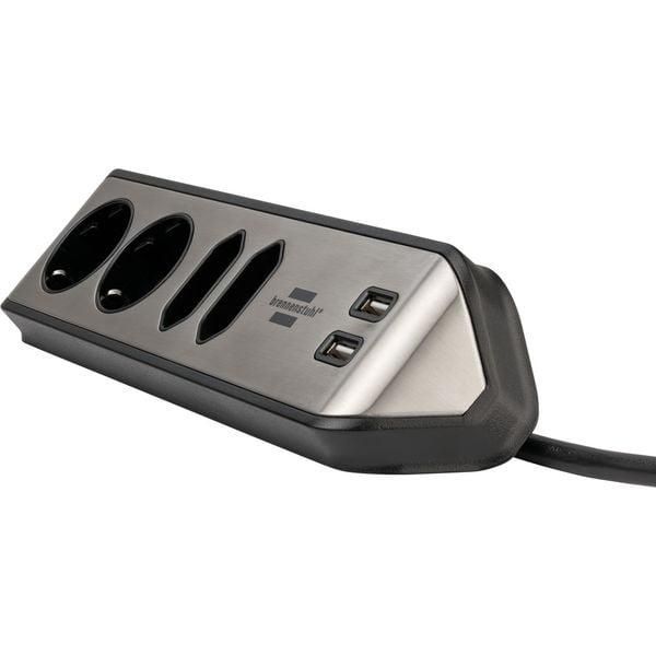Подовжувач 2 метри 4 розетки Brennenstuhl Estilo 3500 Вт 16 А 2 USB чорний 1153590410 фото