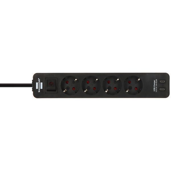 Подовжувач 1,5 метра 4 розетки Brennenstuhl Ecolor 2 USB 3500 Вт чорно-білий 1153240126 фото