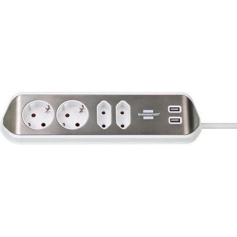 Подовжувач 2 метри 4 розетки Brennenstuhl Estilo 2 USB 5V/3100 mA 3500 Вт білий 1153590420 фото