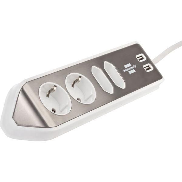 Подовжувач 2 метри 4 розетки Brennenstuhl Estilo 2 USB 5V/3100 mA 3500 Вт білий 1153590420 фото