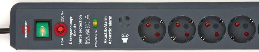 Мережевий фільтр 3 метри 6 розеток Brennenstuhl Secure-Tec 19500А 3500 Вт 16 А оповіщення про несправність 3х1,5мм&sup2; 1159540376 фото