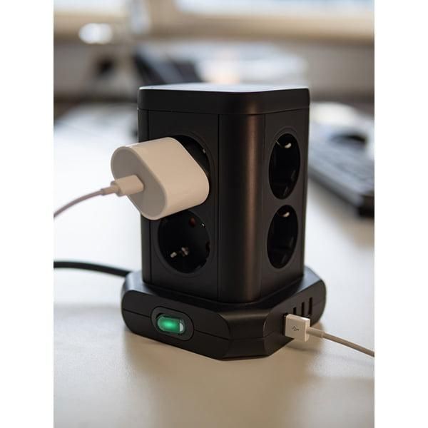 Подовжувач 2 метри 8 розеток настільний Brennenstuhl Premium-Line 4 USB 3500 Вт чорний 1153560000 фото