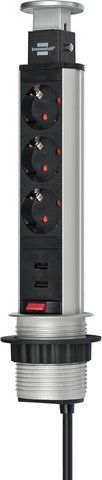 Подовжувач 2 метри 3 розетки настільний Brennenstuhl Tower Power 2 USB 5V/2100 mA 3500 Вт чорно-сірий чорний 1396200013 фото