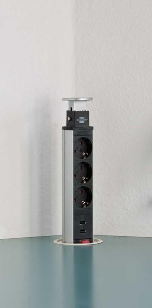 Подовжувач 2 метри 3 розетки настільний Brennenstuhl Tower Power 2 USB 5V/2100 mA 3500 Вт чорно-сірий чорний 1396200013 фото