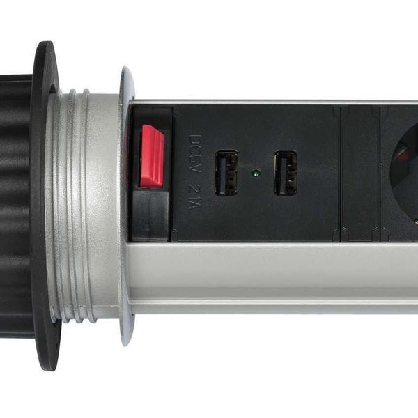 Подовжувач 2 метри 3 розетки настільний Brennenstuhl Tower Power 2 USB 5V/2100 mA 3500 Вт чорно-сірий чорний 1396200013 фото