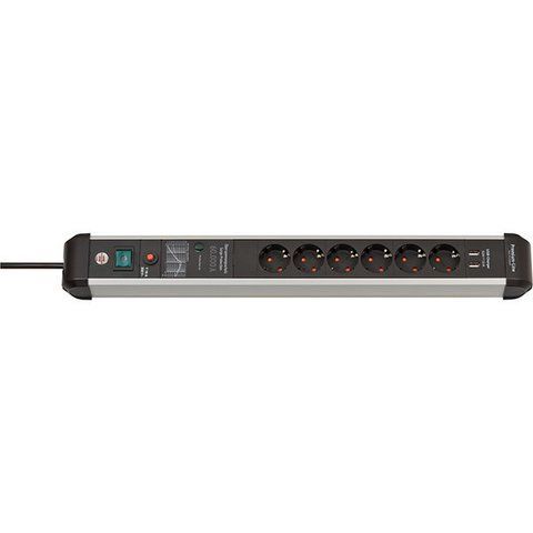 Мережевий фільтр 3 метри 6 розеток Brennenstuhl Premium Protect-Line 60000A EMI/RFI 2 USB Type-A 5V/3100 mA 3500 Вт 16 А 3х1,5мм&sup2; 1391010610 фото