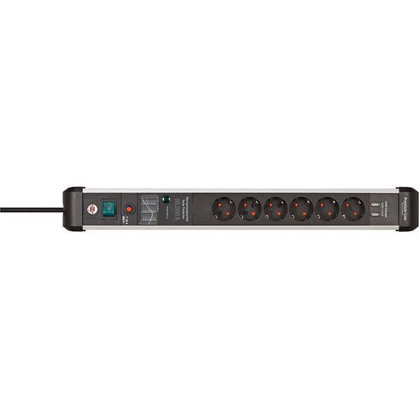 Мережевий фільтр 3 метри 6 розеток Brennenstuhl Premium Protect-Line 60000A EMI/RFI 2 USB Type-A 5V/3100 mA 3500 Вт 16 А 3х1,5мм&sup2; 1391010610 фото