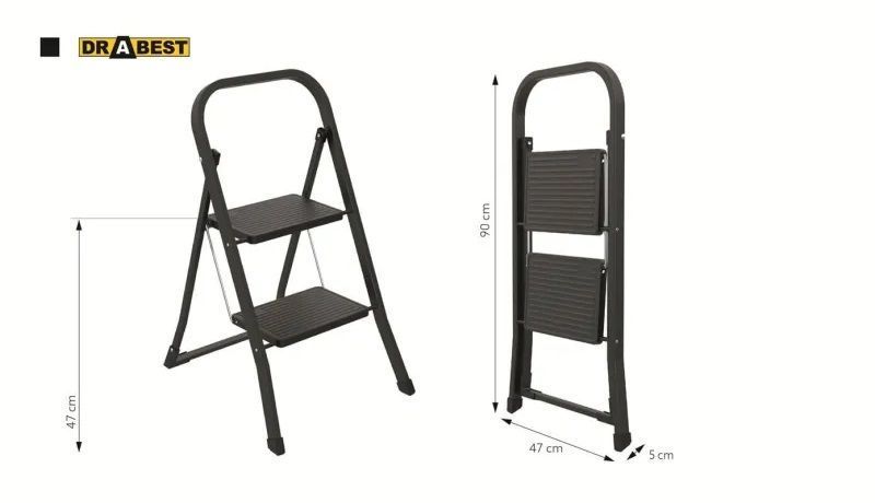 Драбина-стрем'янка сталева DRABEST PRO MINIFERO на 2 сходинки 150 кг (DR-ST-MF2-CZ) DR-ST-MF2-CZ фото