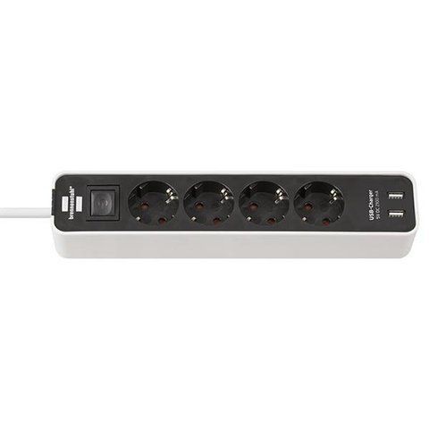 Подовжувач з USB зарядкою 1,5 метра 4 розетки Brennenstuhl Ecolor 2 USB 3500 Вт білий 1153240026 фото