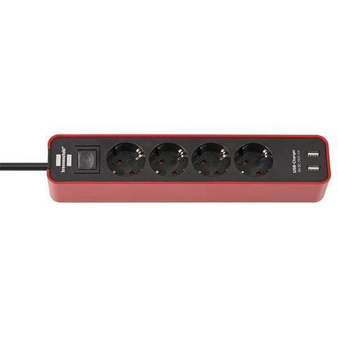 Подовжувач з USB зарядкою 1,5 метра 4 розетки Brennenstuhl Ecolor 2 USB 3500 Вт червоний 1153240076 фото