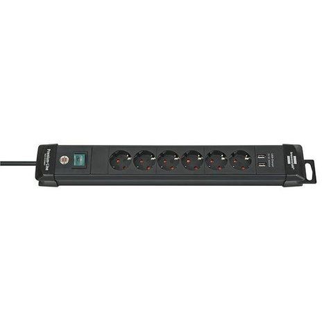 Подовжувач 3 метри 6 розеток USB зарядка Brennenstuhl Premium-Line 2 USB 3500 Вт чорний 1951160602 фото